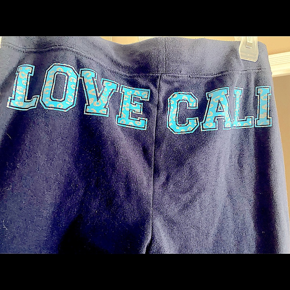Bluenotes Lounge Tie Sweatpants Navy LOVE CALI Leopard Print Diamond Heart Stud